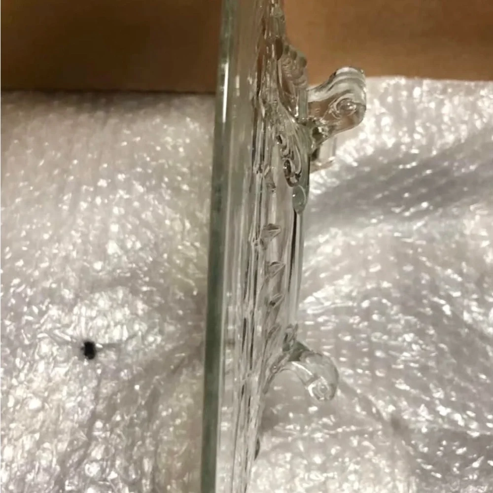 CAMBRIDGE Clear Glass Footed Centerpiece With Etched Floral Design 14”